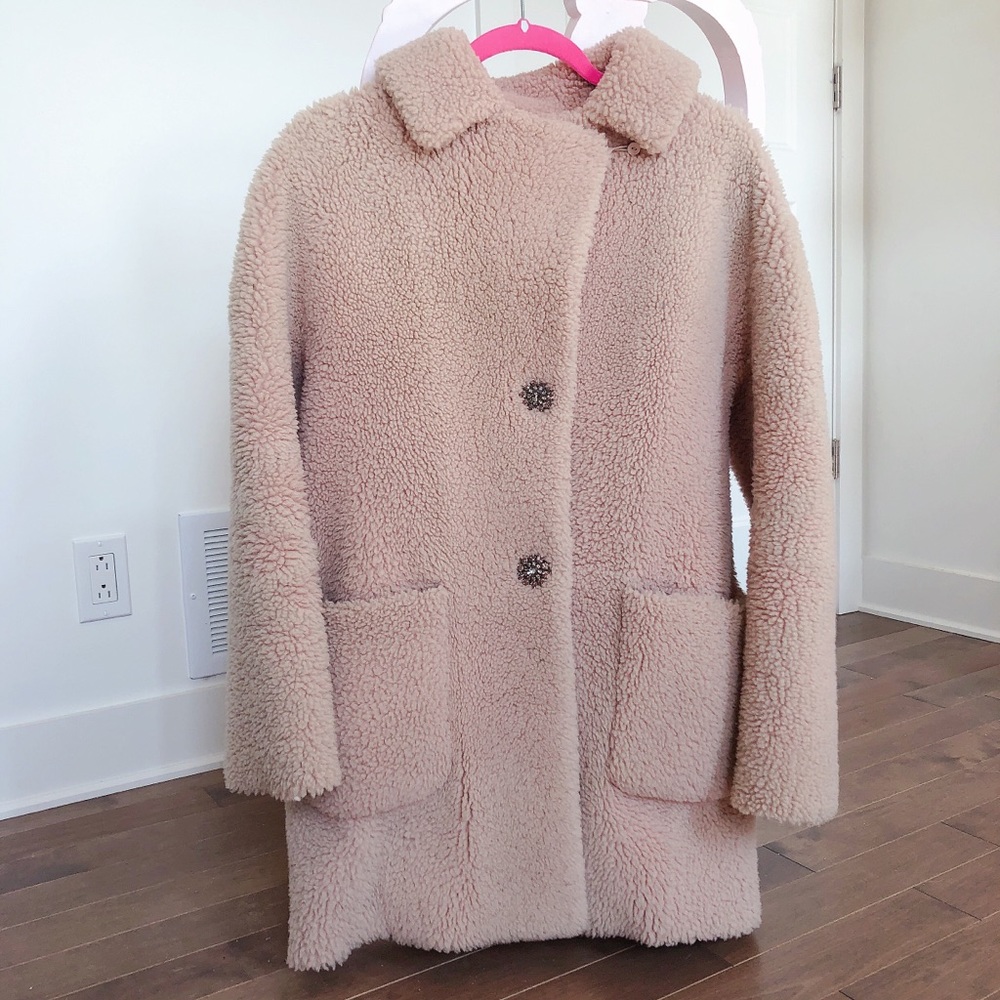 Kate Spade sheep fluffy pink pastel coat crystals